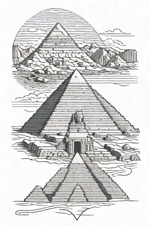 the pyramids of Giza aligned with the sphinx of Egypt and family intertwined  tattoo design idea