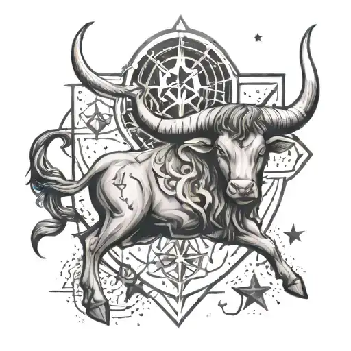 taurus, saggitarius, leo, cancer zodiac symbol and stars tattoo design idea