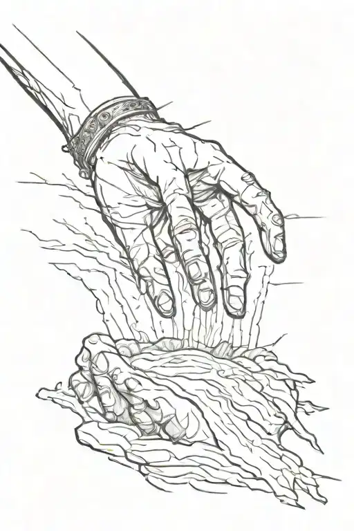 Christs hand reaching out and pulling someone out the pit of dirt  tattoo design idea