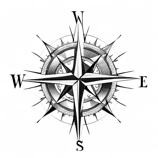 compass with kids names tattoo design idea