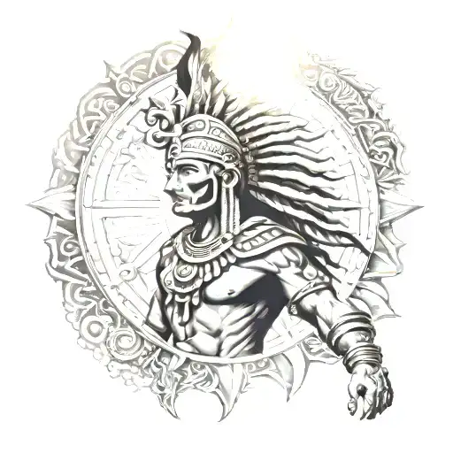 hindu mixed with inca warrior with sun tattoo design idea