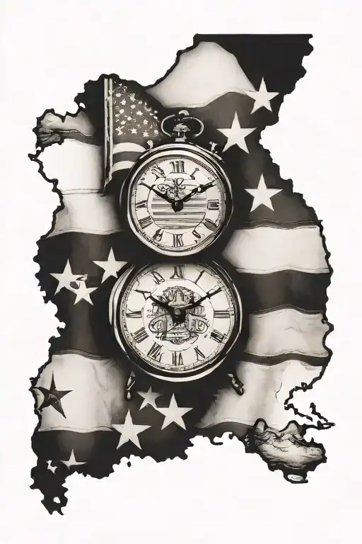 Clock Tennessee American flag tattoo design idea