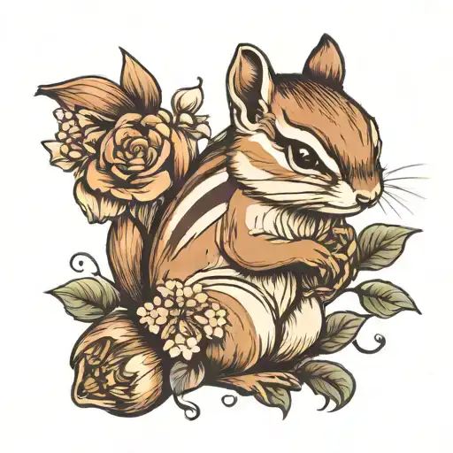 chipmunk holding flowers tattoo design idea