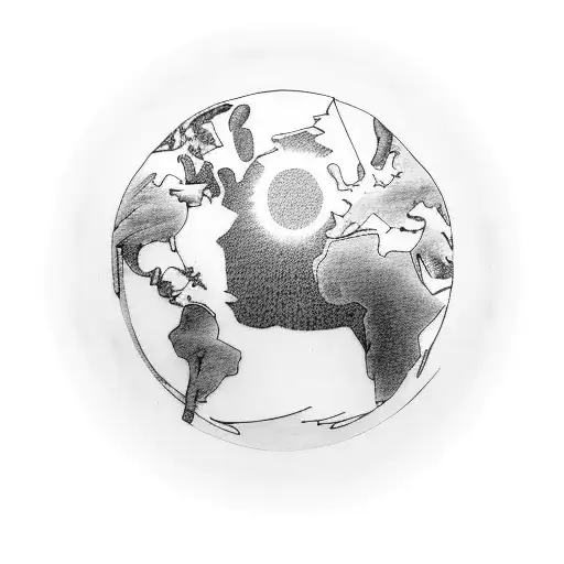 A group of spiritual animals from different cultures, such as a penguin, a fox, and a wolf, gathered around a glowing globe representing research tattoo design idea