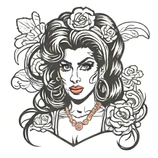 amy winehouse cartoon portrait style tattoo  tattoo design idea