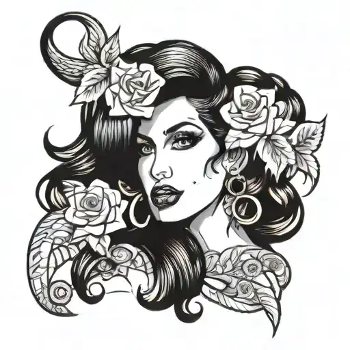 amy winehouse cartoon portrait style tattoo  tattoo design idea
