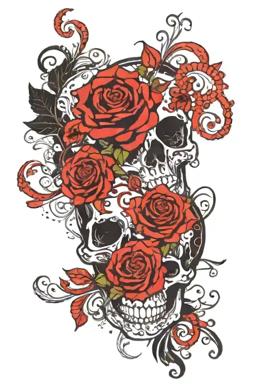 henna inspired patterns with skulls roses tattoo design idea