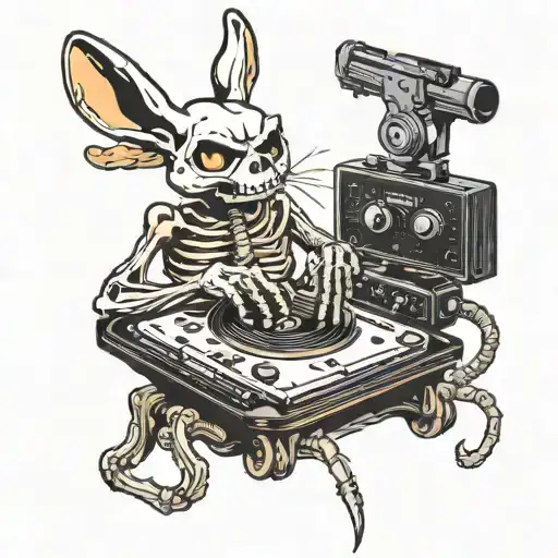 a Traditional Tattoo with a vinil player wich hase a skeleton hand as a base  tattoo design idea