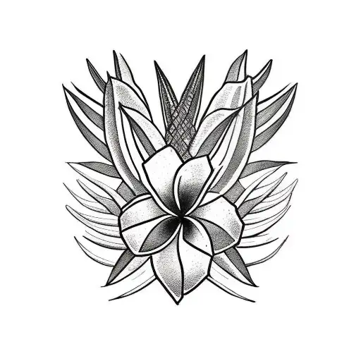 pineapple, with palm leaves, plumeria representing 3 kids sleeve tattoo design idea