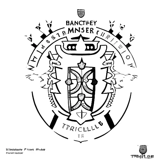 An abstract design representing the journey of Manchester City's treble-winning season, with elements symbolizing the FA Cup, Champions League, and Premier League intricately intertwined. tattoo design idea