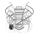 An abstract design representing the journey of Manchester City's treble-winning season, with elements symbolizing the FA Cup, Champions League, and Premier League intricately intertwined. tattoo design idea