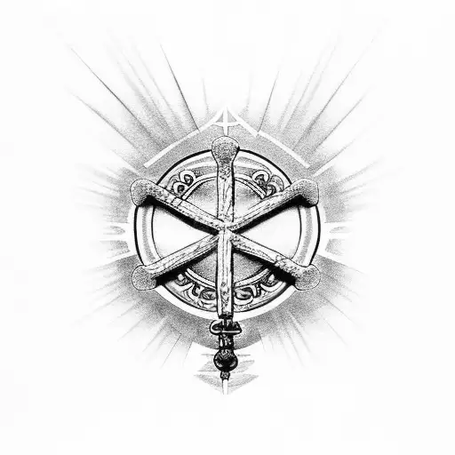 Cross with prayer beads and bible verse tattoo design idea