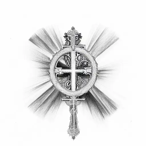 Cross with prayer beads and bible verse tattoo design idea