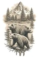 3 Bears with trees and mountains tattoo design idea