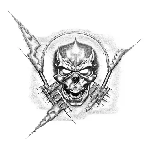 electric guitar, metallica, pantera, acdc, moscow, qatar, fire, water, dragon, skull,  tattoo design idea