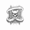 electric guitar, metallica, pantera, acdc, moscow, qatar, fire, water, dragon, skull,  tattoo design idea
