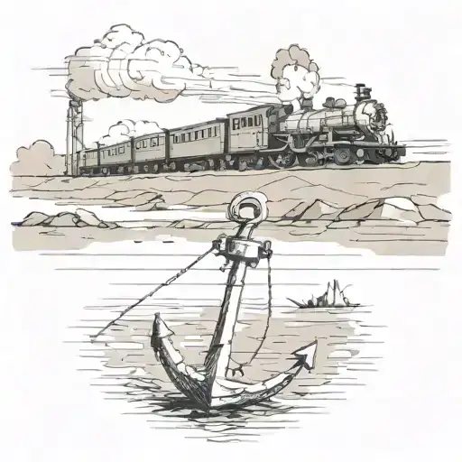 anchor and train passing tattoo design idea