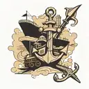 anchor and train passing tattoo design idea