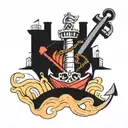 anchor and train passing tattoo design idea