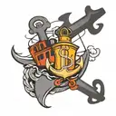 anchor and train passing tattoo design idea