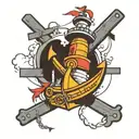 anchor and train passing tattoo design idea