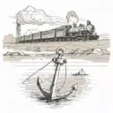 anchor and train passing tattoo design idea