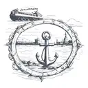 anchor and train passing tattoo design idea