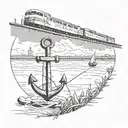 anchor and train passing tattoo design idea