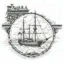 anchor and train passing tattoo design idea