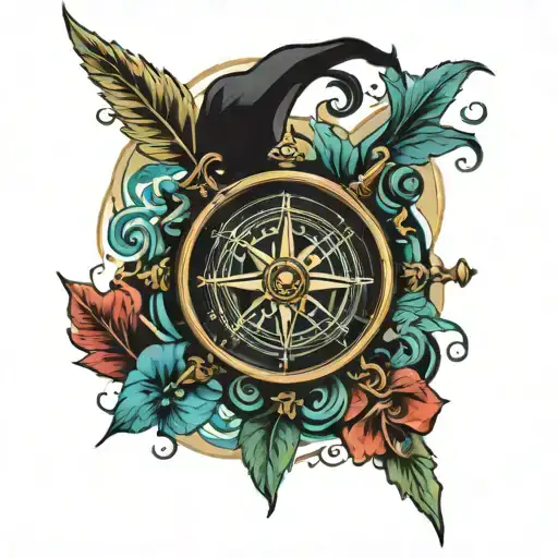 Peter Pan Jolly Roger compass tattoo design idea