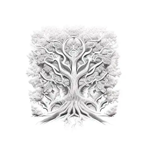 3D vines surrounding a intricate tree trunk  tattoo design idea