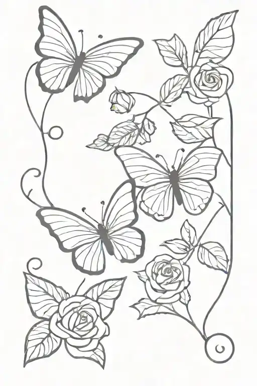 two butterflies and roses tattoo design idea