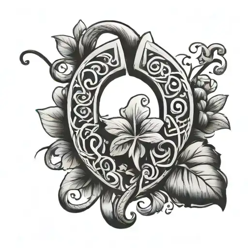 Horseshoe and good luck clover for men tattoo design idea