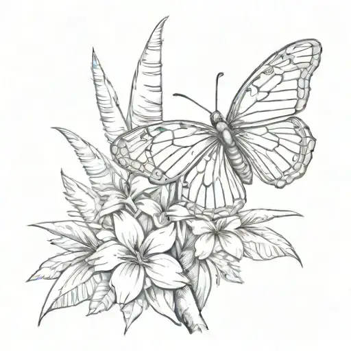 butterfly on a coconut tree  tattoo design idea