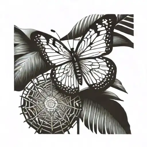 butterfly on a coconut tree  tattoo design idea