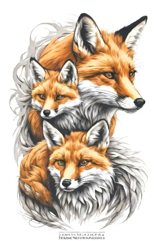 fox protective dad mom with two kits  tattoo design idea