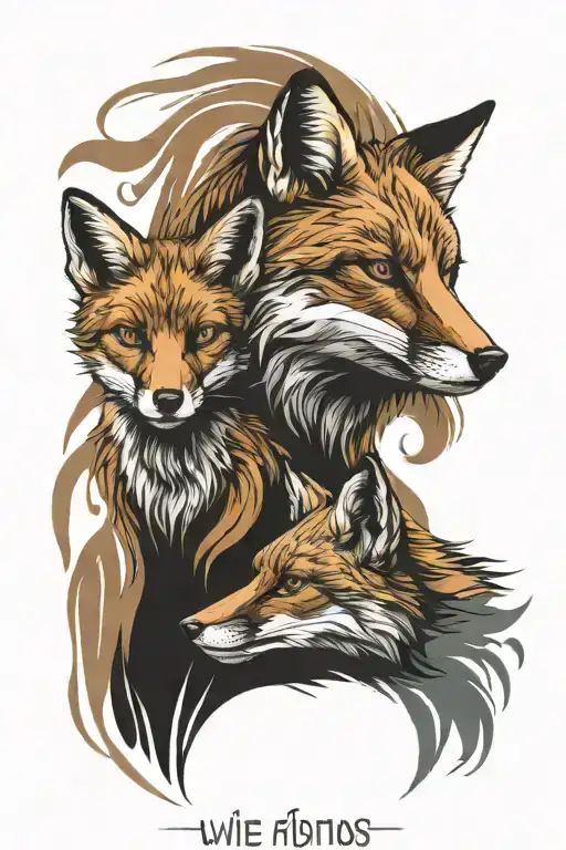 fox protective dad mom two kits  tattoo design idea