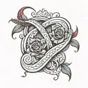 cursive C and J intertwined vertically tattoo design idea