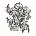 cursive C and J intertwined vertically tattoo design idea