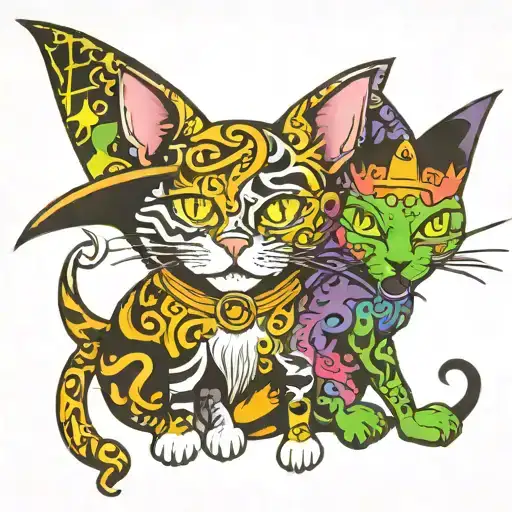 Witchy cat and dog tattoo design idea