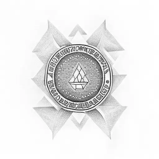 A dotwork tattoo of a silver medal with the IASF logo and pink accents tattoo design idea