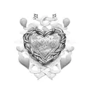 Silver medal intertwined with a heart-shaped cheerleading bow tattoo design idea