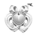 Silver medal intertwined with a heart-shaped cheerleading bow tattoo design idea