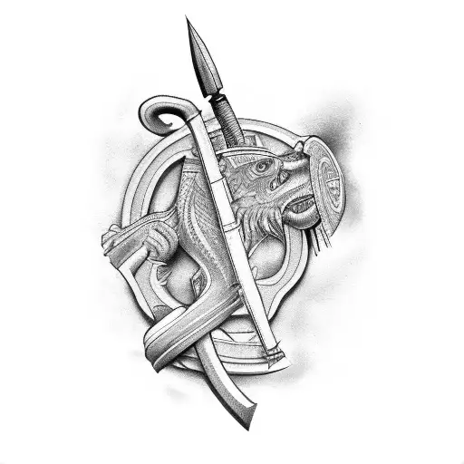 inner bicep Greek theme tattoo design idea