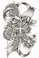 cross and breast cancer ribbon tattoo design idea
