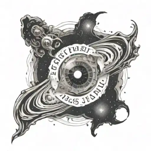 black hole surrounded by text "per aspera ad astra"  tattoo design idea