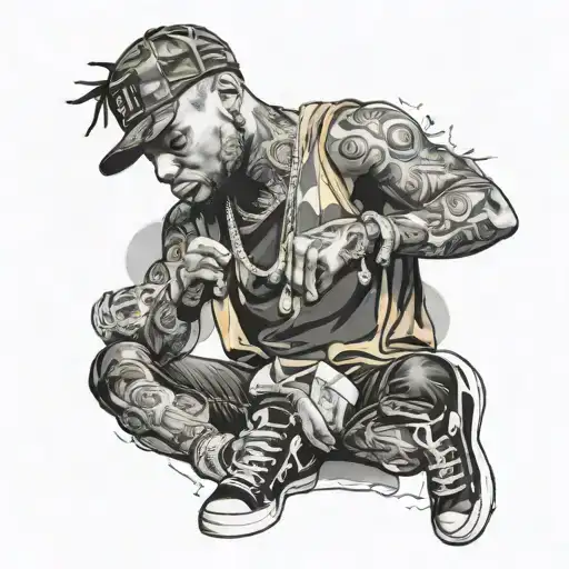 rapper on stage surrounded tattoo design idea