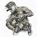rapper on stage surrounded tattoo design idea