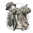 rapper on stage surrounded tattoo design idea