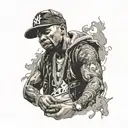 rapper on stage surrounded tattoo design idea